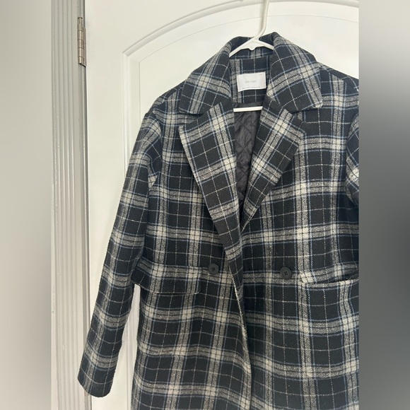 Oak + Fort Plaid Minimalist Long Peat Coat wool blend size extra small - Picture 5 of 12